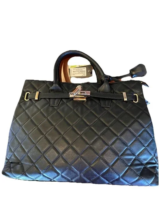 NWT Designer Badgley Mischka Tote Bag w/ Gold Lock Big Quilted Black - Picture 3 of 9